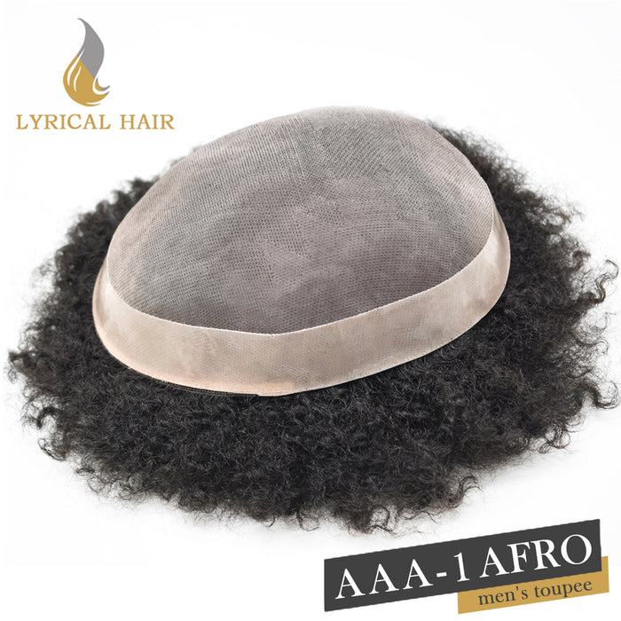 LYRICAL HAIR Afro Toupee For Men African Curly Monofilament Durable Hair System For Black Men Hair Unit