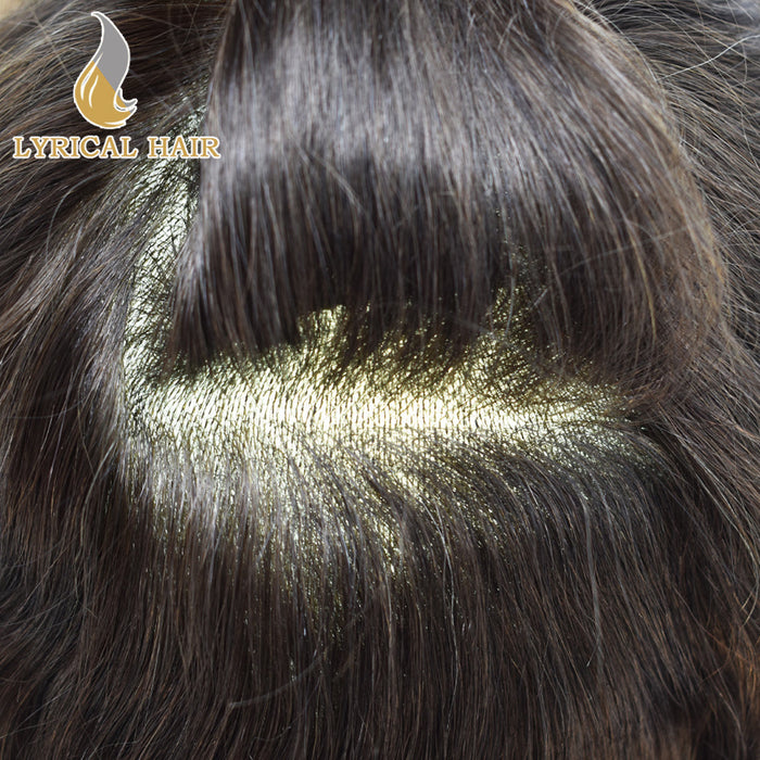 LYRICAL HAIR 0.08mm Thickness Natural&Durable Thin Skin Human Hair System For Men V-Looped Knots Mens Hairpieces Natural Hairline  Toupee for Men