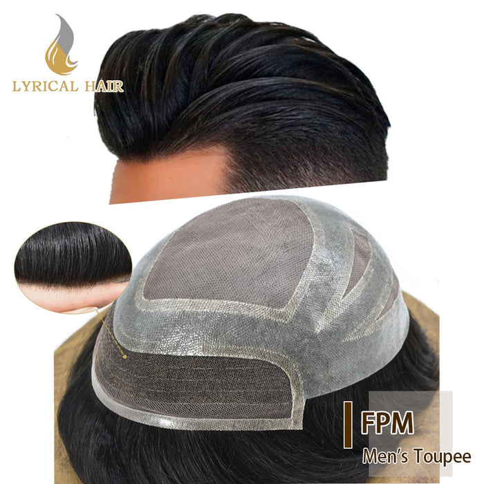LYRICAL HAIR Fine Mono Poly Skin Mens Hair Pieces French Lace Front Men Toupee Hair Replacement System for Men