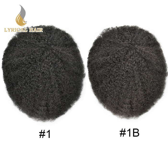 US STOCK Afro Toupee For Men African Curly Monofilament Durable Hair System For Black Men Hair Unit 25mm