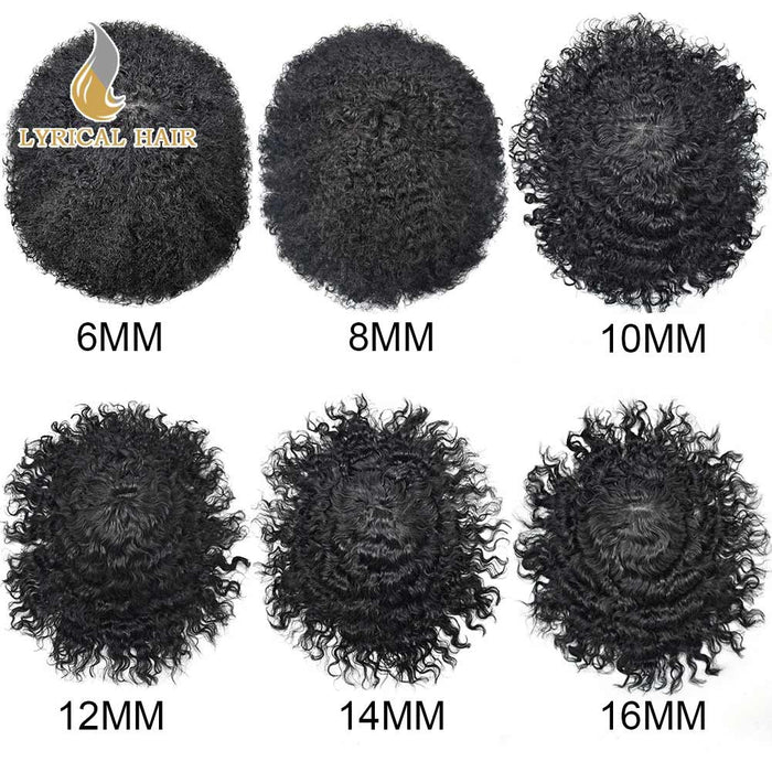 US STOCK Afro Toupee For Men African Curly Monofilament Durable Hair System For Black Men Hair Unit 25mm