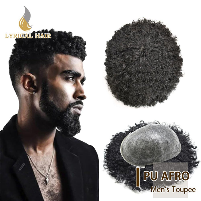LYRICAL HAIR Afro Toupee for Black Men Full Injected PU Curly Hair Unit For American African Men