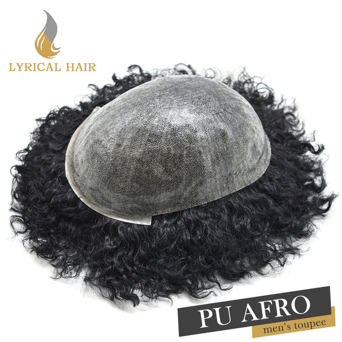 LYRICAL HAIR US Stock Afro Toupee for Black Men Full PU Curly Hair Unit For American African Men
