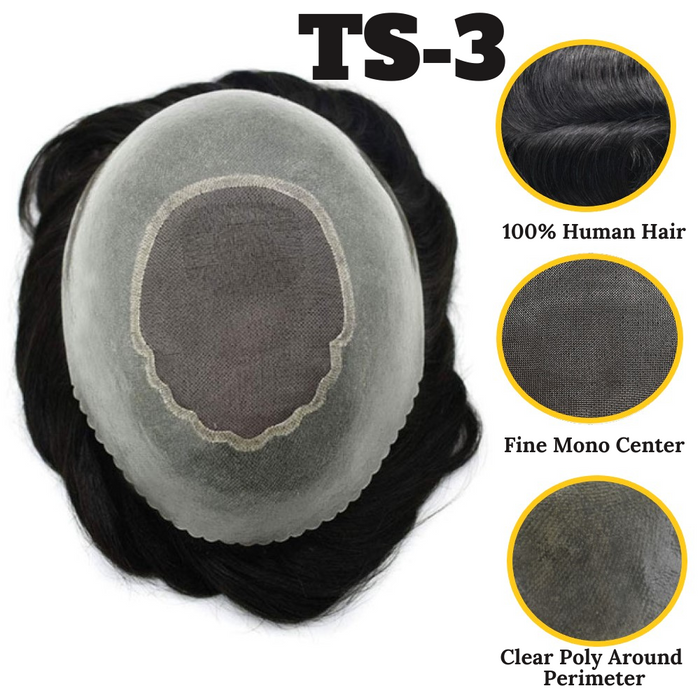 LYRICAL HAIR Human Hair System For Men Monofilament With 2inch PU Mens Hairpieces