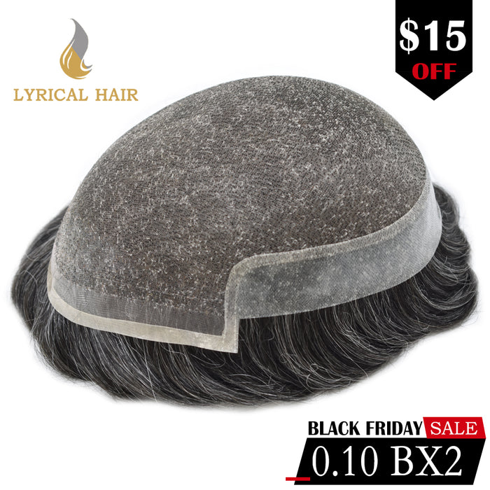 LYRICAL HAIR Hair System For Men Soft Welded Lace Base Front Human Hairpiece Bleached Knot Natural Hairline Hair System