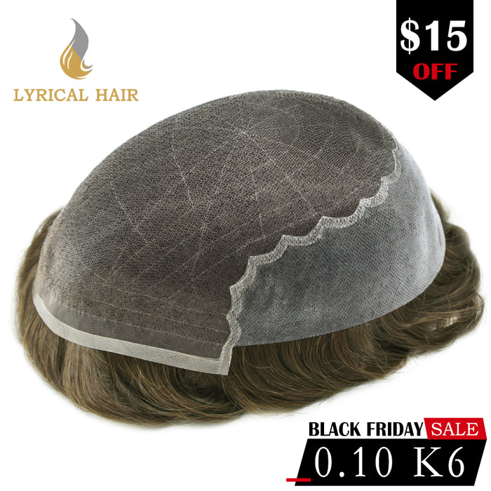 LYRICAL HAIR System For Men Human Hair Swiss Super Welded Lace wIith Poly Natural Hairline Bleached  Knots Toupee for Men
