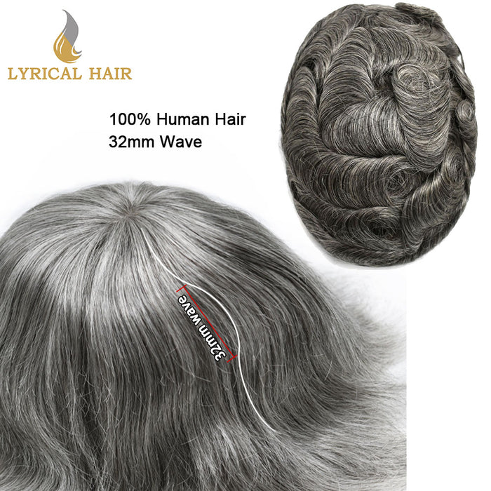 LYRICAL HAIR US Stock French Lace Hair System for Men PU Coated Mens Hairpiece Center Lace Human Toupee for Men|Gray