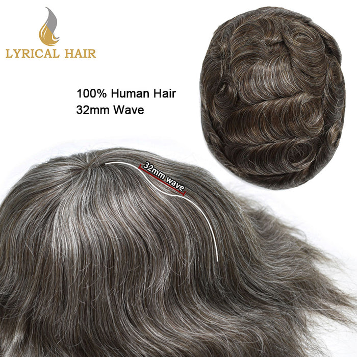 LYRICAL HAIR Mens Toupee 0.04mm Ultra Thin Skin Hair System for Men V-Looped Knots Natural Hairline Mens Hairpieces |Gray