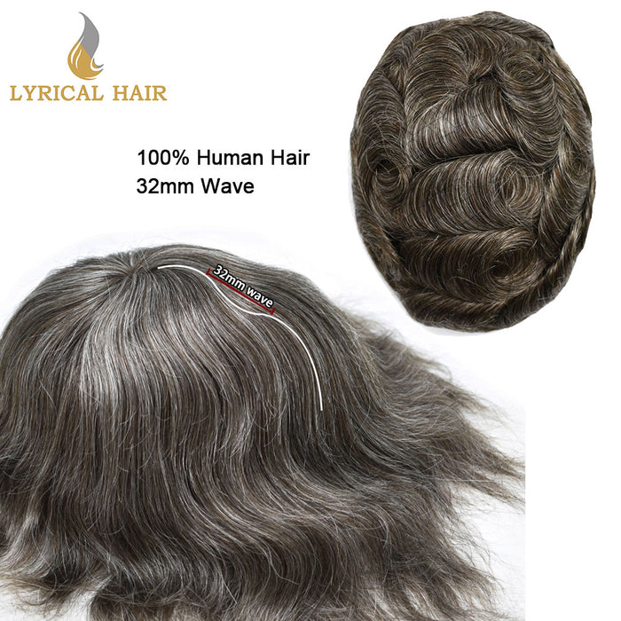 LYRICAL HAIR Hair System for Mens Hair Piece US STOCK Monofilament with PU Coating(NPU) Toupee Folded Lace Front Natural Hairline Mens Toupee|Gray