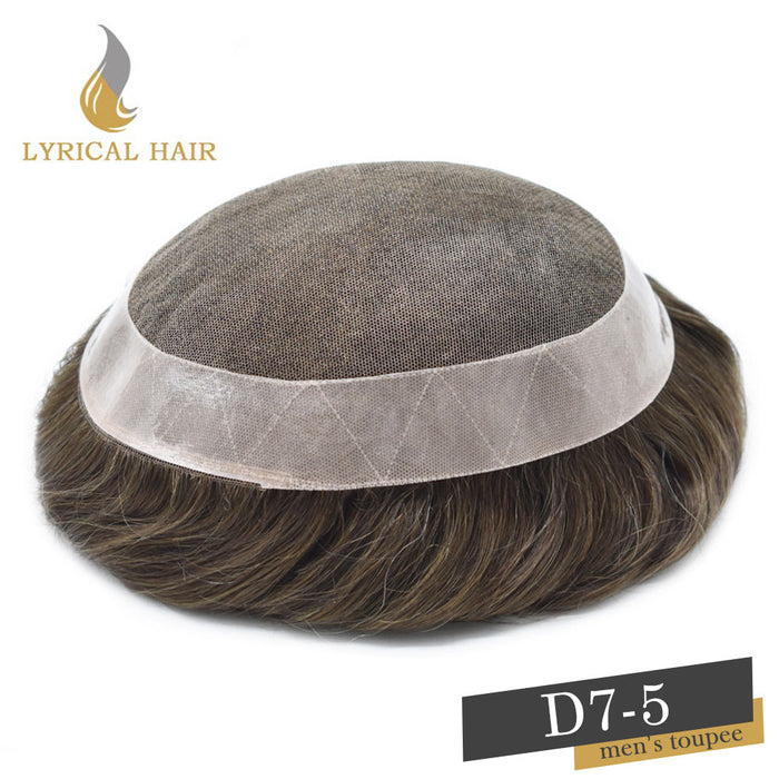 LYRICAL HAIR US Stock French Lace Hair System for Men PU Coated Mens Hairpiece Center Lace Human Toupee for Men|Brown