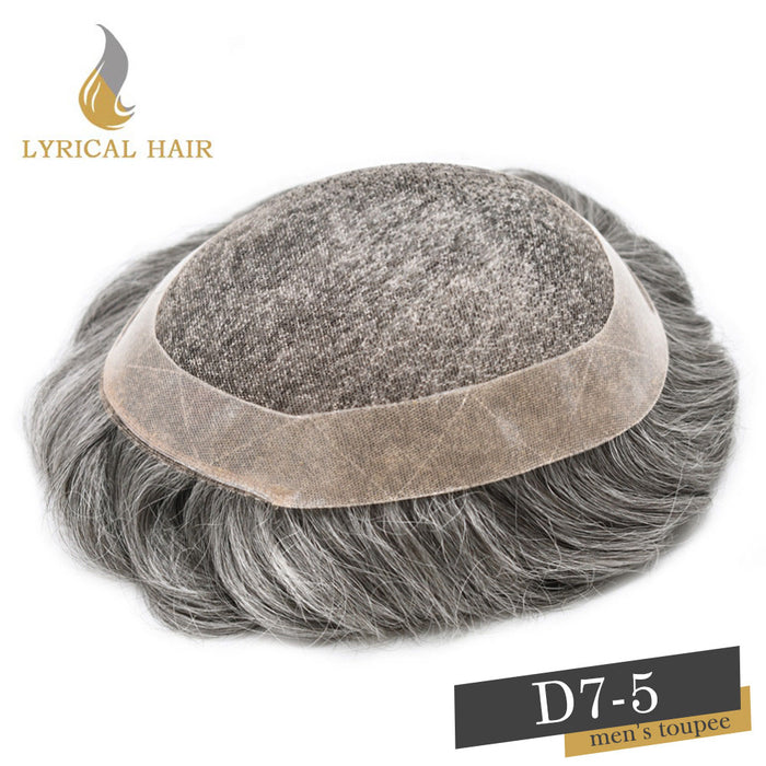 LYRICAL HAIR US Stock French Lace Hair System for Men PU Coated Mens Hairpiece Center Lace Human Toupee for Men|Gray