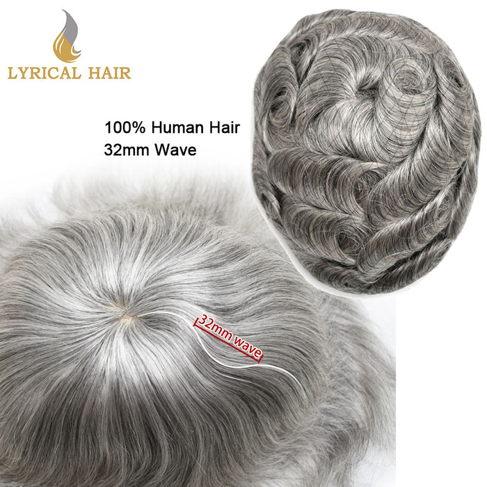 LYRICAL HAIR Human Hair System For Men Fine Monofilament With PU Hairpieces For Men  | Gray