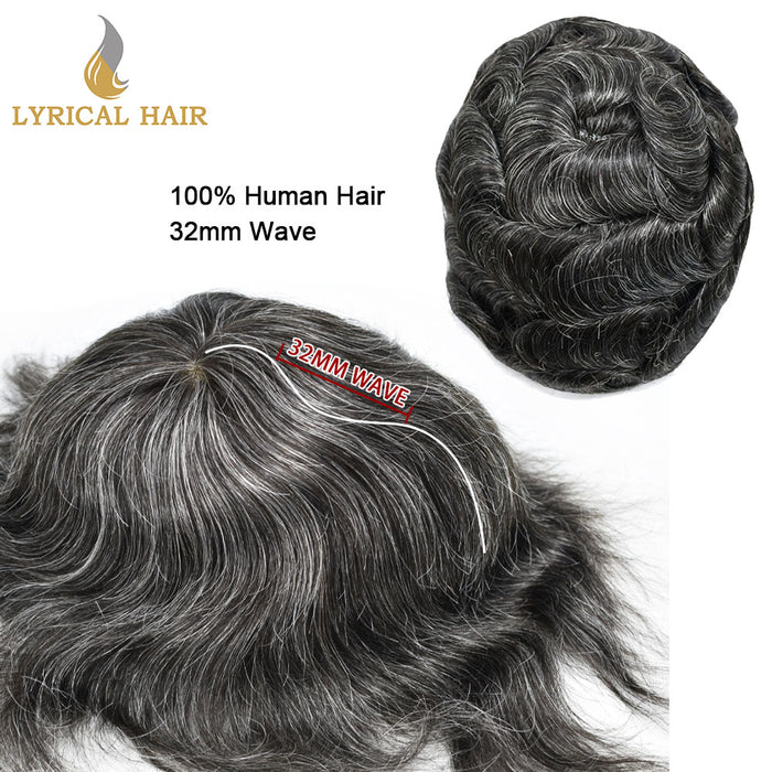 LYRICAL HAIR US Stock French Lace With Poly Coated Human Hair System For Men Natural Hairline Bleached  Knots Invisible Knots Toupee for Men  | Gray