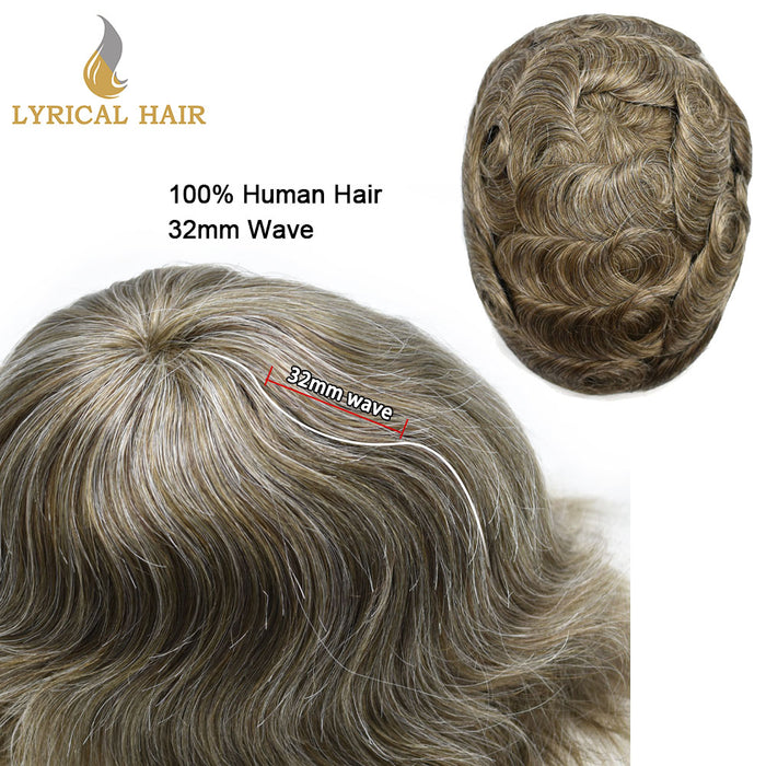 LYRICAL HAIR US STOCK Full French Lace Toupee for Men Hair System Bleached Knots Natural Hairline Mens Hair Piece|gray
