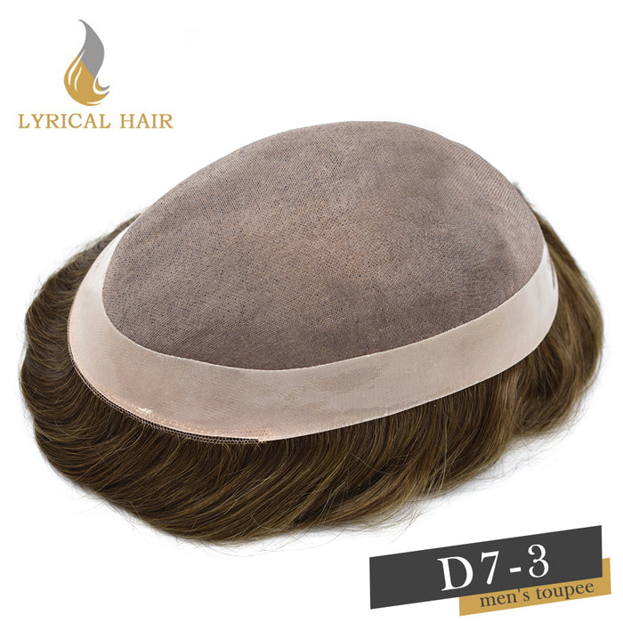 LYRICAL HAIR Hair System for Mens Hair Piece US STOCK Monofilament with PU Coating(NPU) Toupee Folded Lace Front Natural Hairline Mens Toupee|Brown