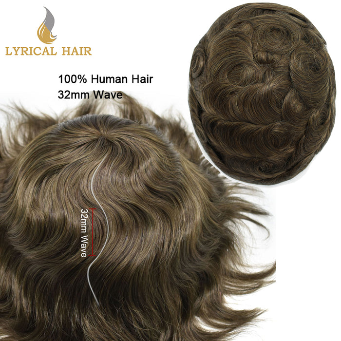 LYRICAL HAIR Hair System for Mens Hair Piece US STOCK Monofilament with PU Coating(NPU) Toupee Folded Lace Front Natural Hairline Mens Toupee|Brown