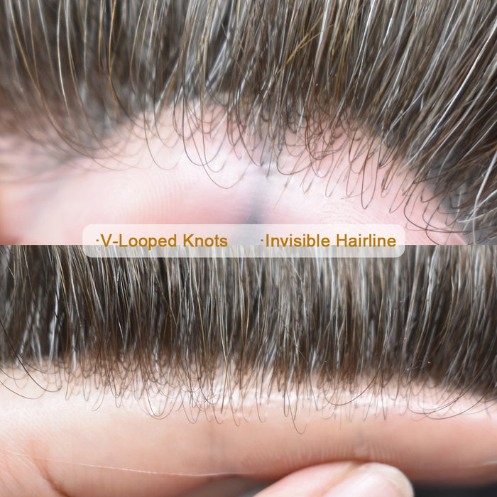 LYRICAL HAIR Mens Toupee 0.06mm Ultra Thin Skin Hair Replacement System for Men V-Looped Knots Mens Hairpieces Natural Hairline Toupee for Men |Gray