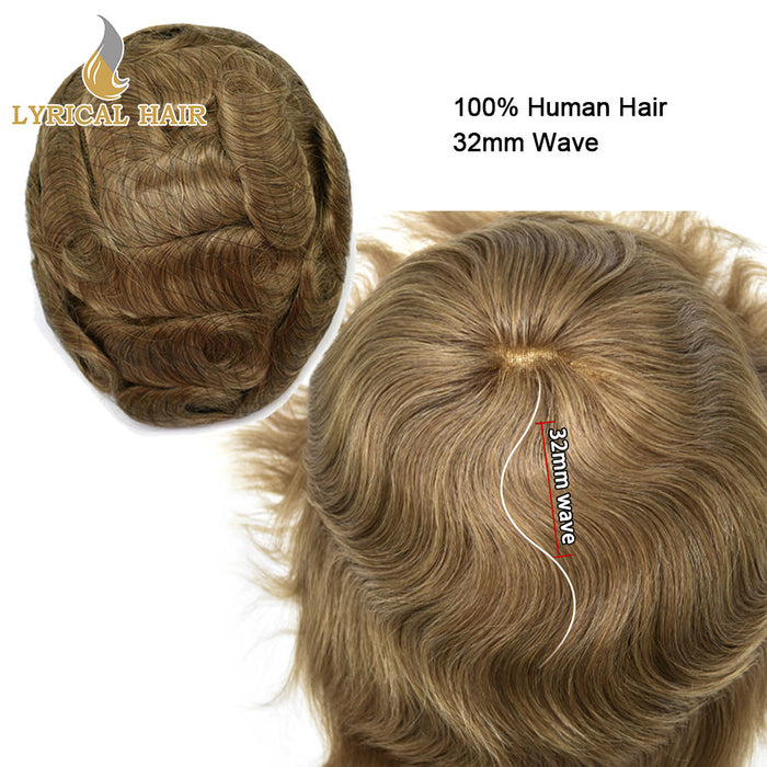 LYRICAL HAIR US Stock French Lace Hair System for Men PU Coated Mens Hairpiece Center Lace Human Toupee for Men|Blond