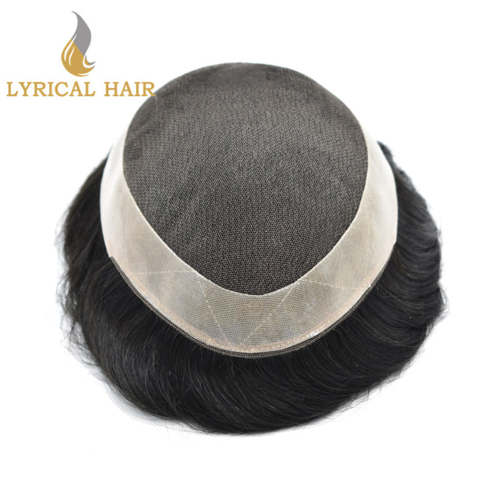 LYRICAL HAIR US Stock French Lace Hair System for Men PU Coated Mens Hairpiece Center Lace Human Toupee for Men|Black