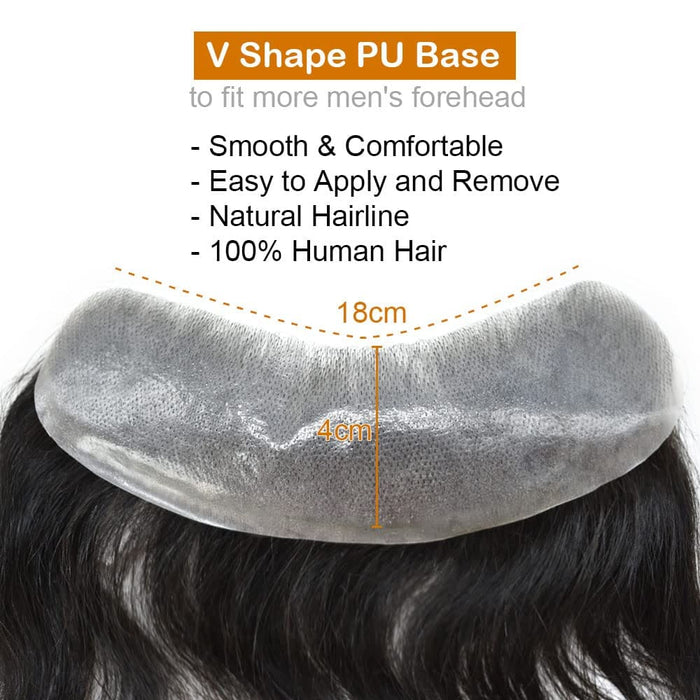 LYRICAL HAIR Men Frontal Hair System US STOCK V-Looped PU Toupee for Men Natural Hairline Mens Toupee