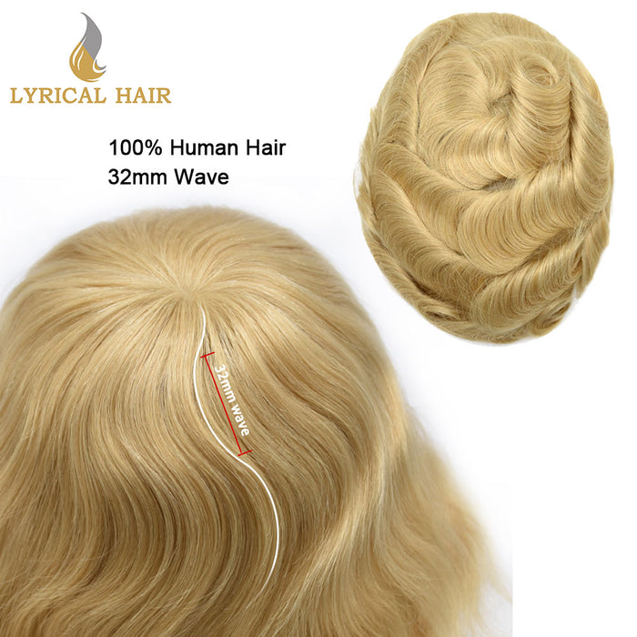 LYRICAL HAIR US Stock Human Hair Swiss Super Welded Lace wIith Poly Natural Hairline Bleached  Knots Toupee for Men  | Blond