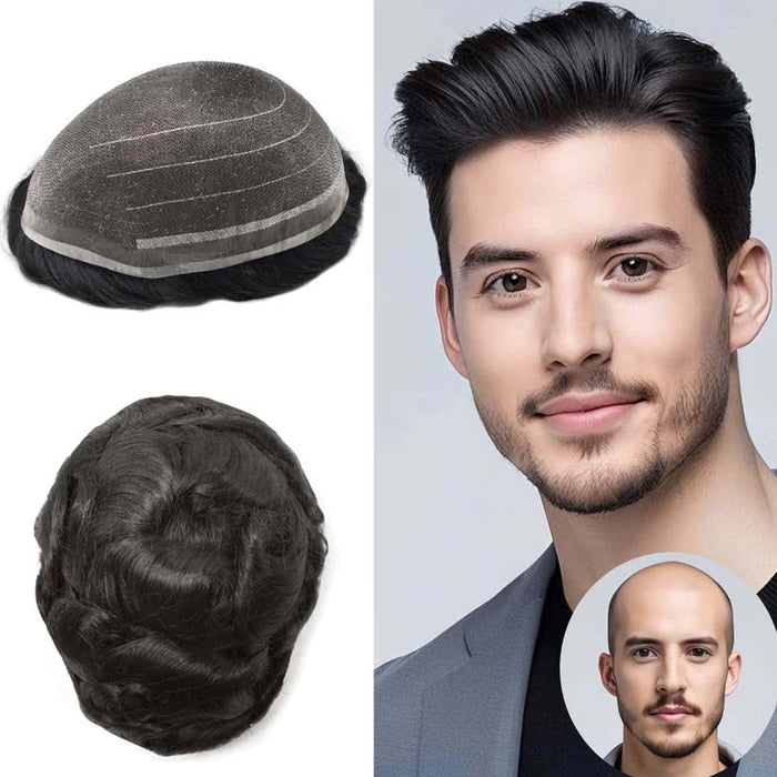 LYRICAL HAIR Full Swiss Super Welded Lace Mens Toupee US STOCK Bleached Knots Men Hair Piece Natural looking Toupee for Men