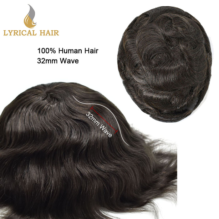 LYRICAL HAIR US Stock 0.08mm Thickness Natural&Durable Knotted Thin Skin PU Human Hair System For Men V-Looped Knots Mens Hairpieces Natural Hairline Toupee for Men|Fast shipping USA