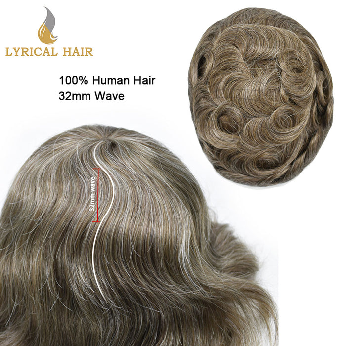 LYRICAL HAIR US Stock Human Hair Swiss Super Welded Lace wIith Poly Natural Hairline Bleached  Knots Toupee for Men  | Brown