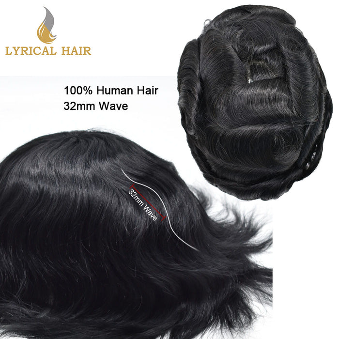 LYRICAL HAIR French Lace Front Mens Toupee Breathable Invisible Knots Human Hairpiece