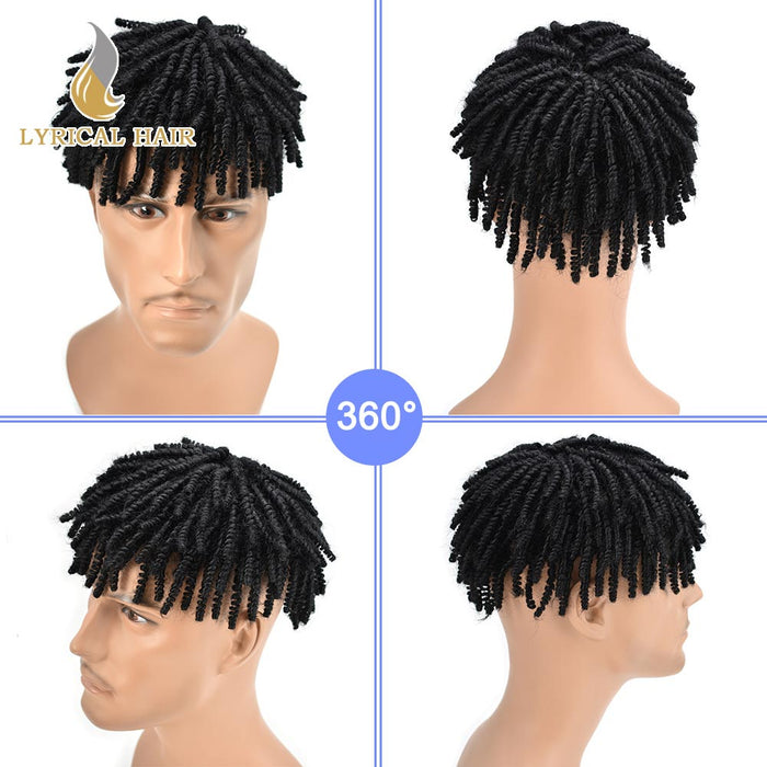 Lyricalhair Afro Curl Toupee For Black Men Crochet Braid African American Afro Wavy Men Toupee Hairpieces Full Poly Thin Skin Mens Hair System