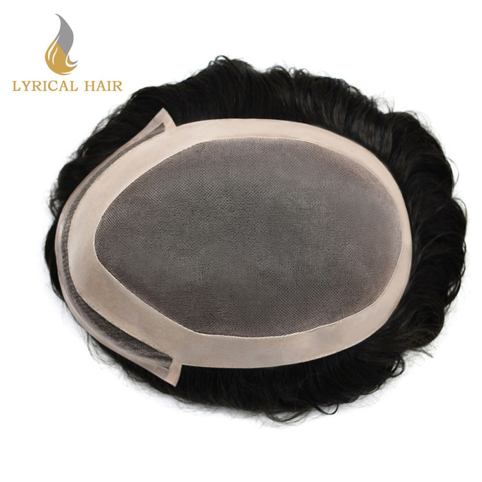 Lyricalhair US Stock Fine Mono Hair System for Men PU Coated Perimeter 1/4ft Welded Mono Lace Front Mens Hairpieces