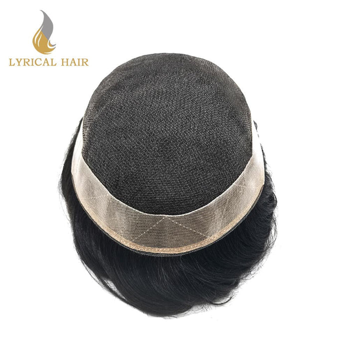 LYRICAL HAIR US Stock French Lace Hair System for Men PU Coated Mens Hairpiece Center Lace Human Toupee for Men