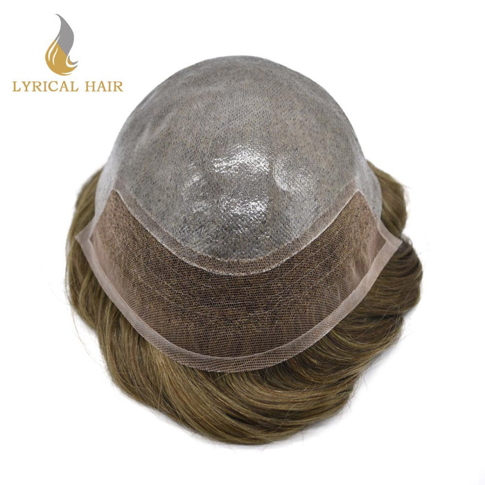LYRICAL HAIR US Stock Mens Toupee Lace Front Skin Hair System for Men 0.06mm Thin Skin V-looped Mens Hairpieces
