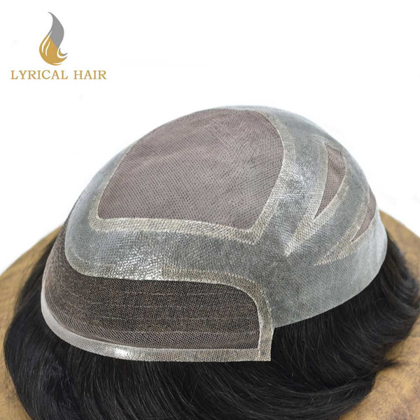 LYRICAL HAIR Fine Mono Poly Skin Mens Hair Pieces French Lace Front Men Toupee Hair Replacement System for Men