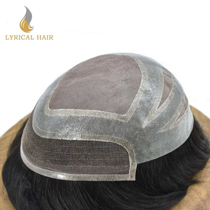 Lyricalhair Fine Mono Poly Skin Mens Hair Pieces French Lace Front Men Toupee Hair Replacement System for Men