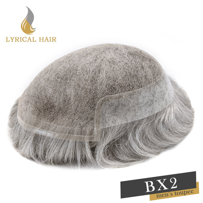 LYRICAL HAIR French Lace Front Mens Toupee Breathable Invisible Knots Human Hairpiece |White