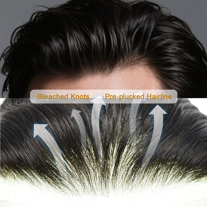 LYRICAL HAIR French Lace Front Mens Toupee Breathable Invisible Knots Human Hairpiece