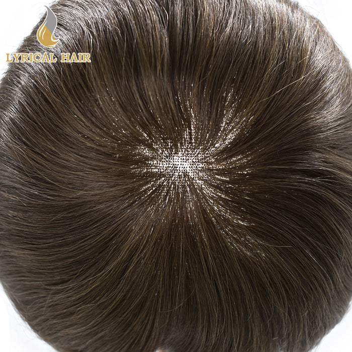LYRICAL HAIR US Stock French Lace With PU Human Hair System For Men Natural Hairline Bleached  Knots Invisible Knots Toupee for Men | Brown