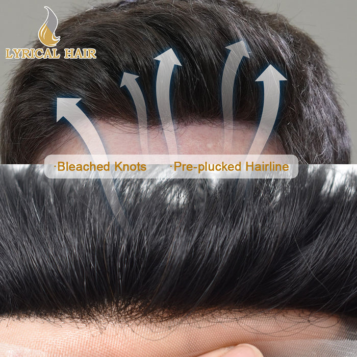 LYRICAL HAIR Full Swiss Super Welded Lace Mens Toupee US STOCK Bleached Knots Men Hair Piece Natural looking Icon Lace Toupee for Men|Black