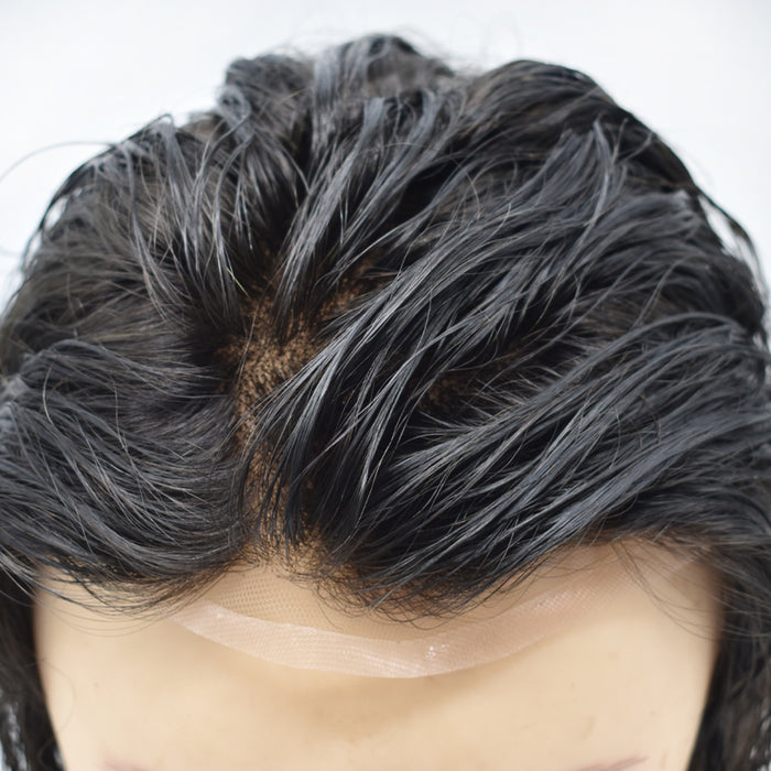 Hair System For Men Korea Lace With Poly Coated Natural Hairline Bleached  Knots