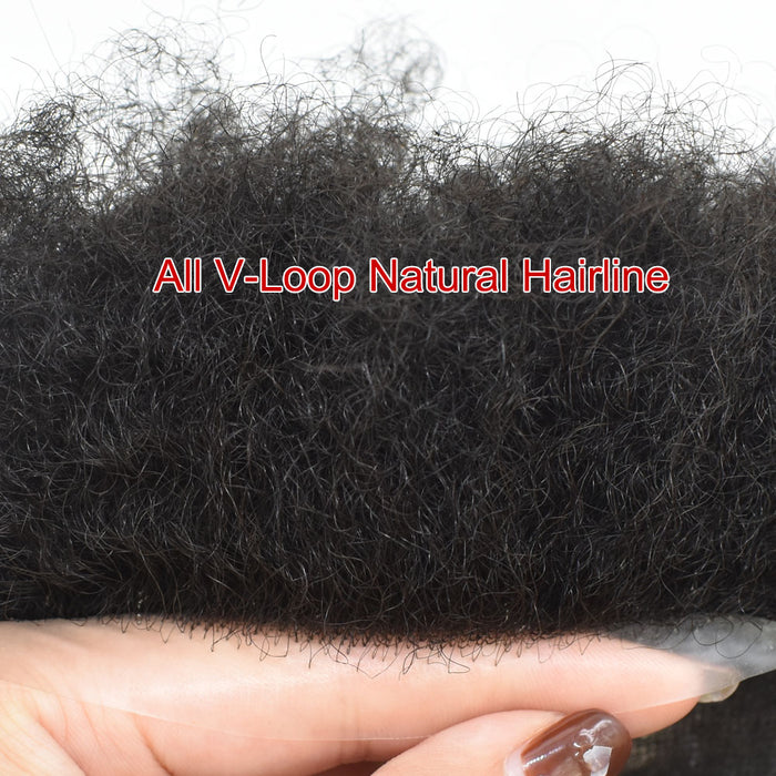 Kinky Curly Afro Mens Toupee 0.3-0.06mm Thickness PU  Hair Unit For Black Men