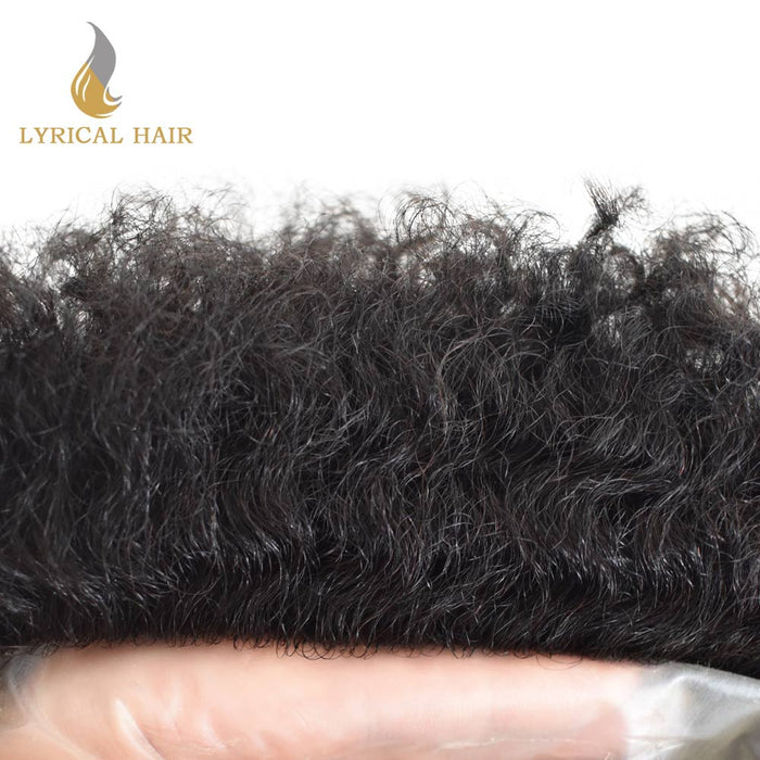 Hair Units for Black Men Thin Skin African American Men 100% Brazilian Human Hair Replacement System Full Poly Afro Curly Wave Mens Hairpieces