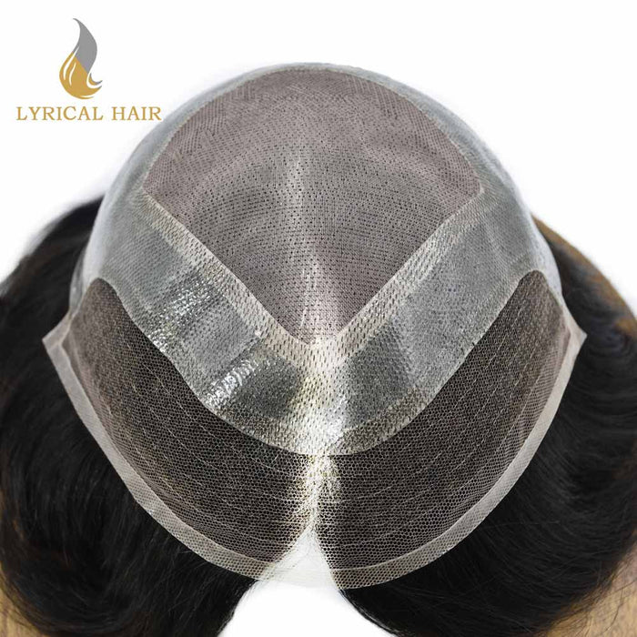 Lyricalhair Fine Mono Poly Skin Mens Hair Pieces French Lace Front Men Toupee Hair Replacement System for Men