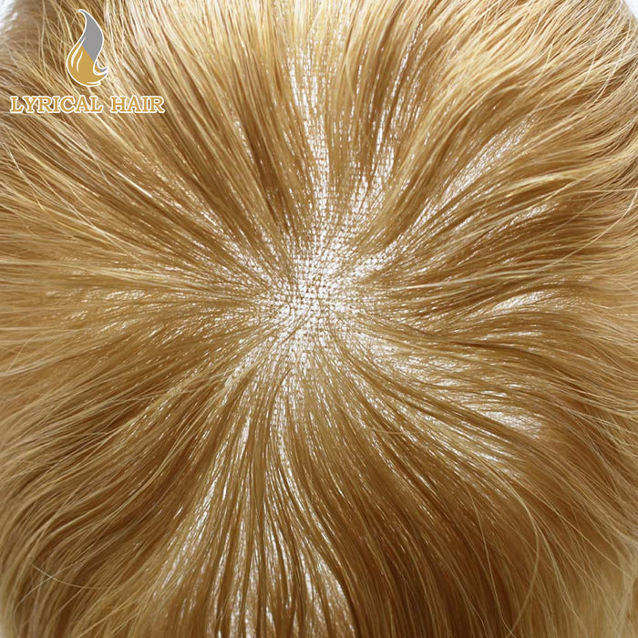 LYRICAL HAIR US Stock French Lace With Poly Coated Human Hair System For Men Natural Hairline Bleached  Knots Invisible Knots Toupee for Men  | Blond