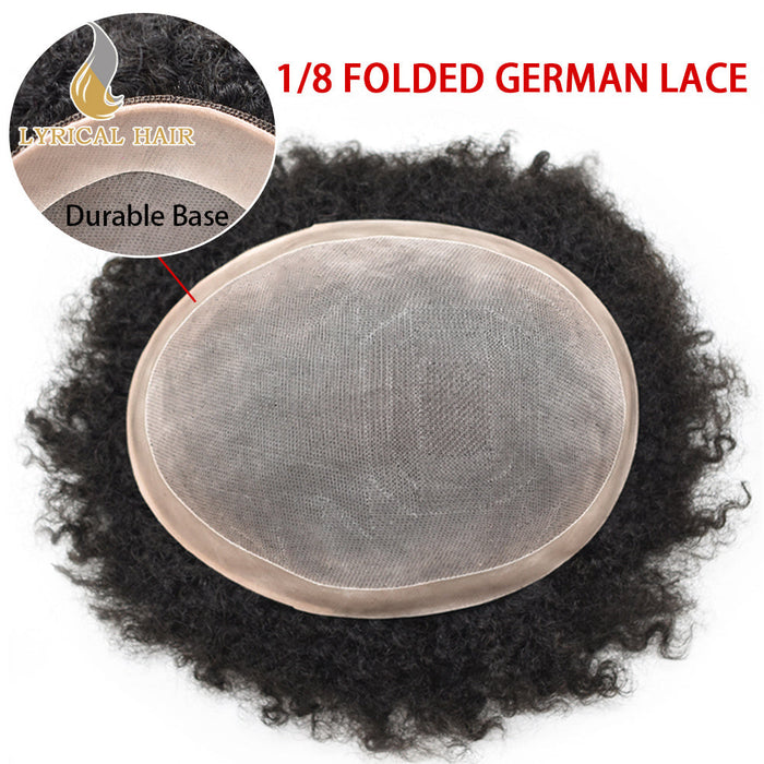LYRICAL HAIR Afro Toupee For Black Men Fine Monofilament Men Wave Hair Unit Poly Coated Kinky Curly Hairpiece
