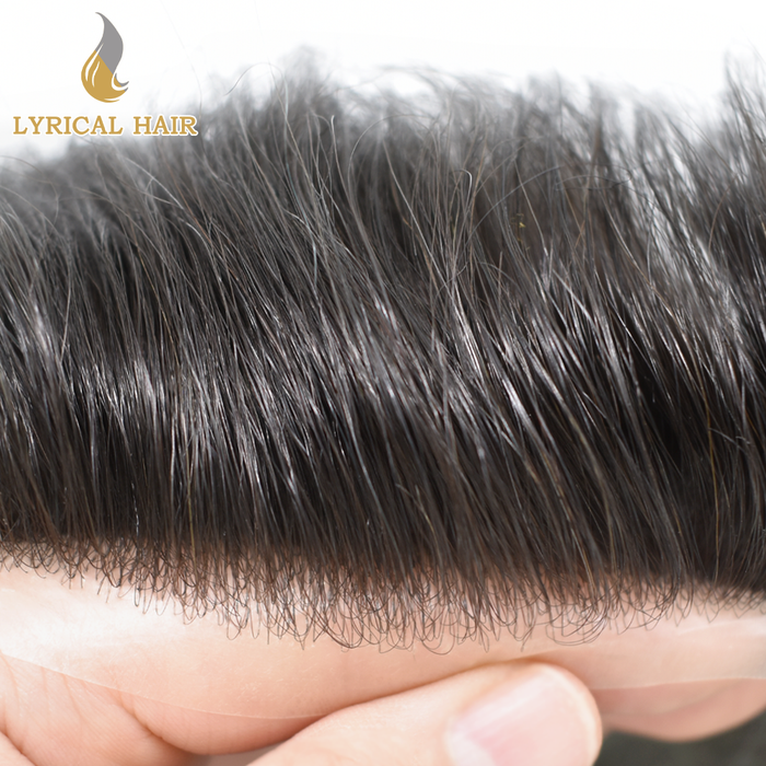 Human Hair System For Men Fine Monofilament With PU Hairpieces For Men | Black