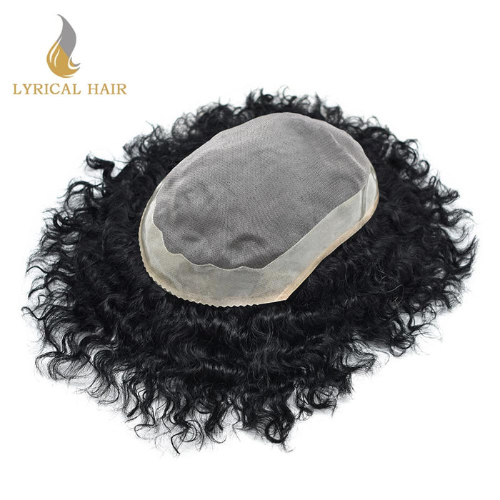 Lyricalhair Afro Toupee For Men African Curly Monofilament Durable Hair System For Black Men Hair Unit