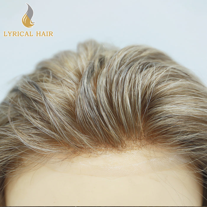 LYRICAL HAIR US Stock Human Hair Swiss Super Welded Lace wIith Poly Natural Hairline Bleached  Knots Toupee for Men  | Brown