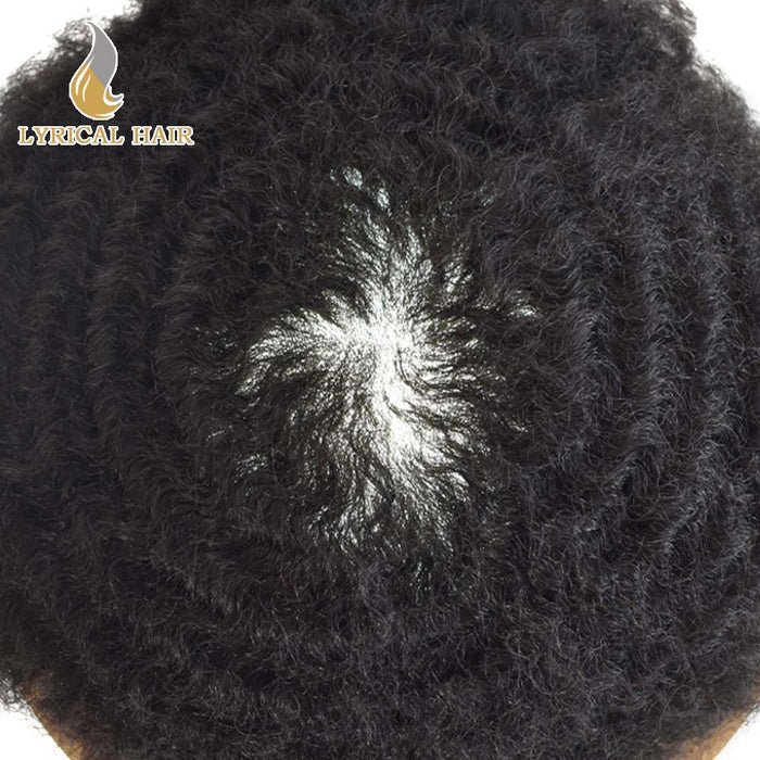 Hair Units for Black Men Thin Skin African American Men 100% Brazilian Human Hair Replacement System Full Poly Afro Curly Wave Mens Hairpieces