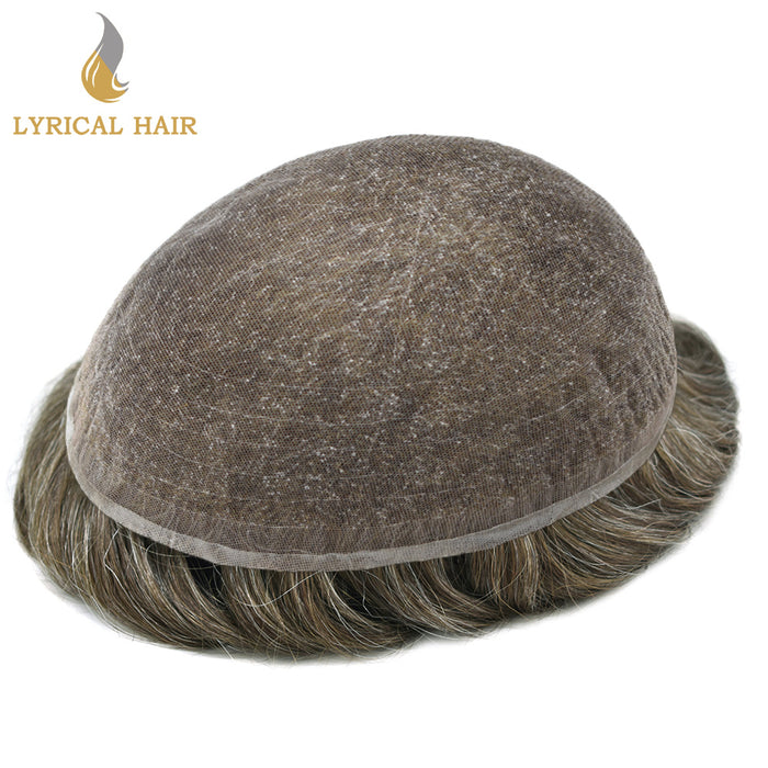 LYRICAL HAIR US STOCK Full French Lace Toupee for Men Hair System Bleached Knots Natural Hairline Mens Hair Piece|gray